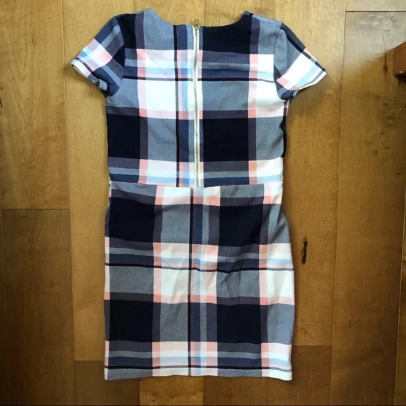 H&M Girls 8-10 Blue and Pink Plaid Pleated Shift Dress Pockets Academic School - Picture 6 of 8